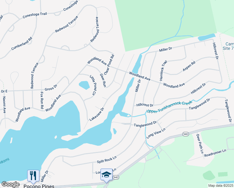 map of restaurants, bars, coffee shops, grocery stores, and more near 6232 Lakeview Drive in Pocono Pines