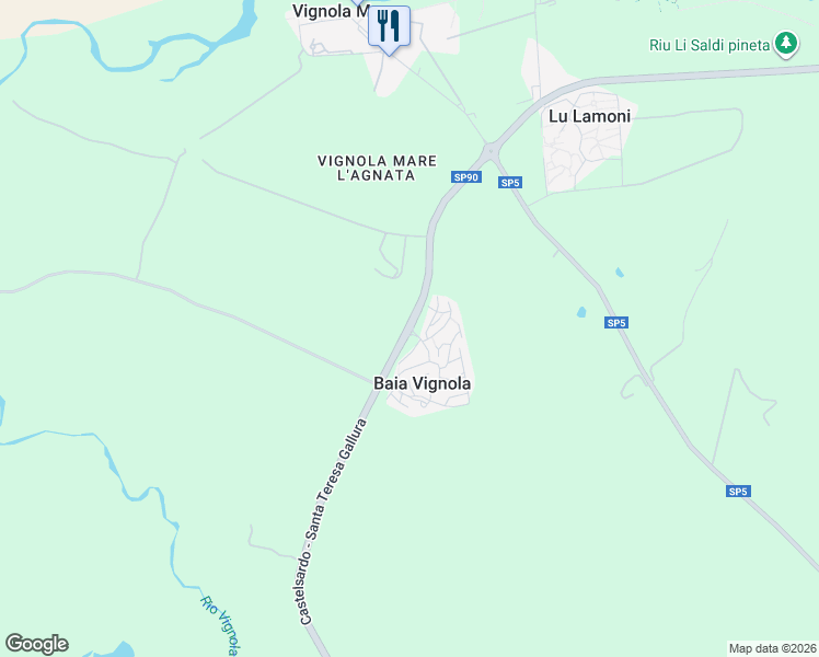 map of restaurants, bars, coffee shops, grocery stores, and more near 152 Via del Corbezzolo in Baia Vignola