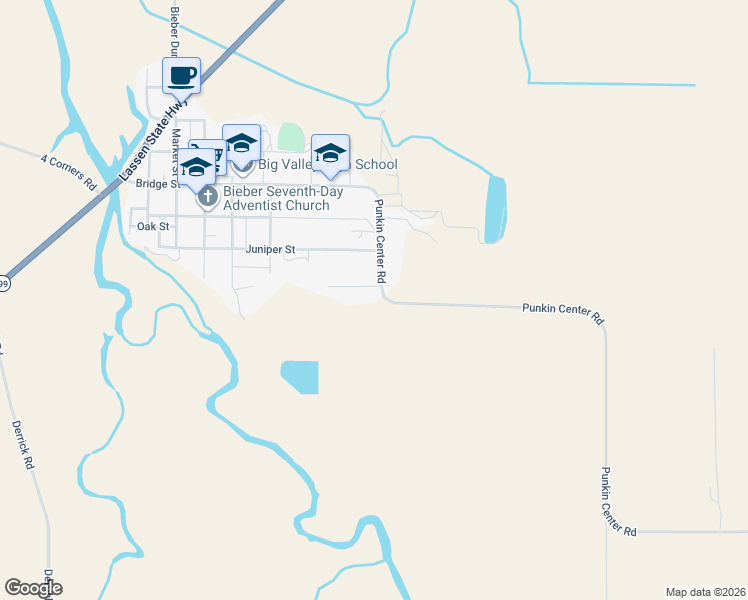 map of restaurants, bars, coffee shops, grocery stores, and more near 501 Fir Street in Adin