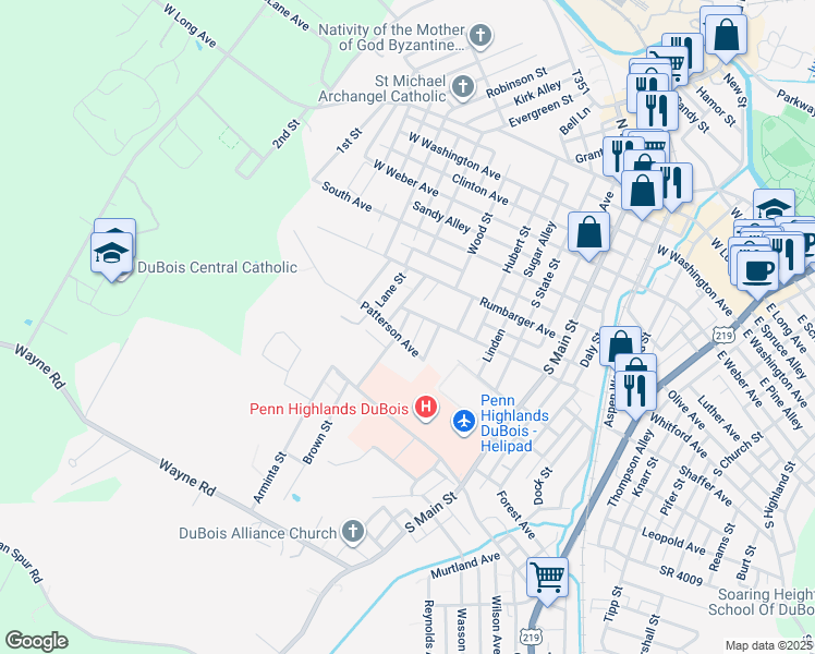 map of restaurants, bars, coffee shops, grocery stores, and more near 508 Spring Avenue in DuBois