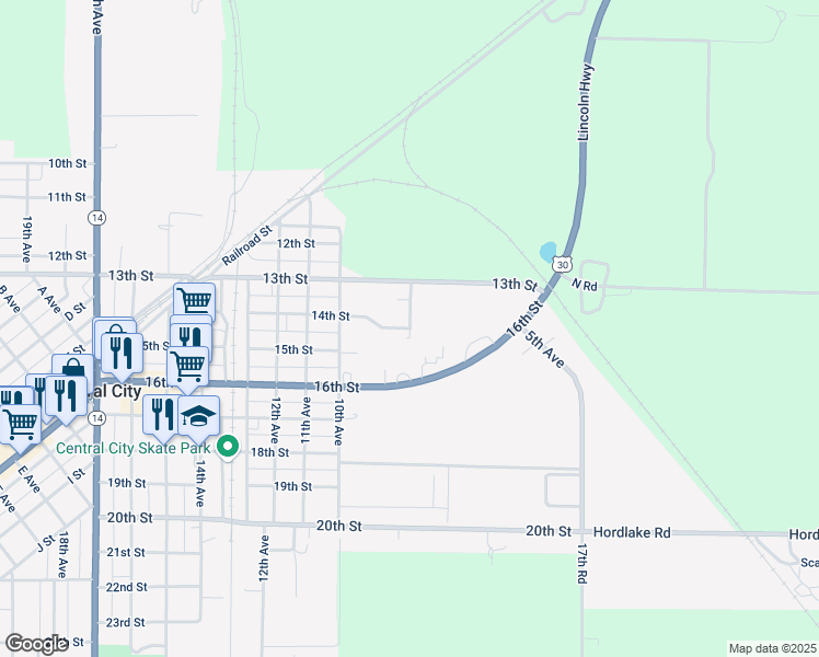 map of restaurants, bars, coffee shops, grocery stores, and more near 800 14th Street in Central City