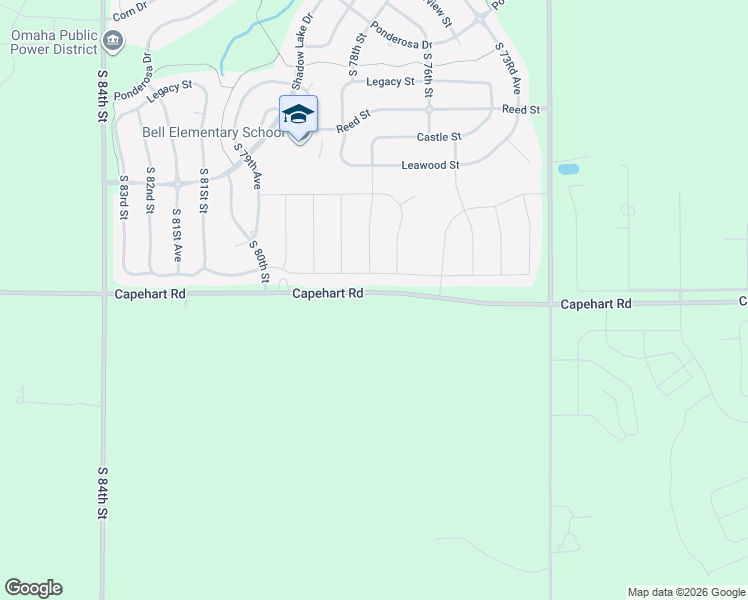 map of restaurants, bars, coffee shops, grocery stores, and more near 7605 Capehart Road in Papillion