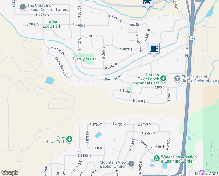 map of restaurants, bars, coffee shops, grocery stores, and more near 2256 East 8240 South in Ogden