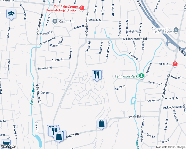 map of restaurants, bars, coffee shops, grocery stores, and more near 251 Treetop Circle in Nanuet