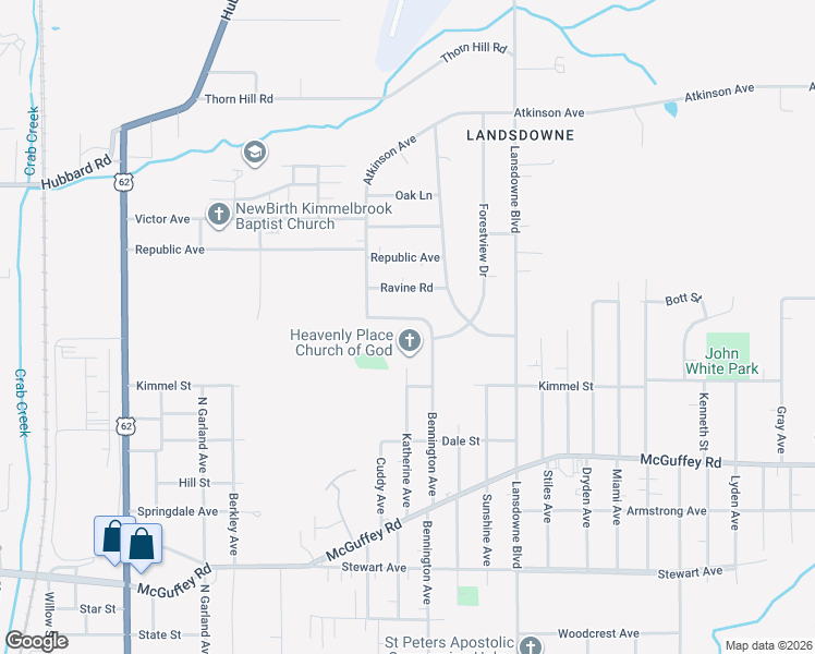 map of restaurants, bars, coffee shops, grocery stores, and more near 1535 Bennington Avenue in Youngstown