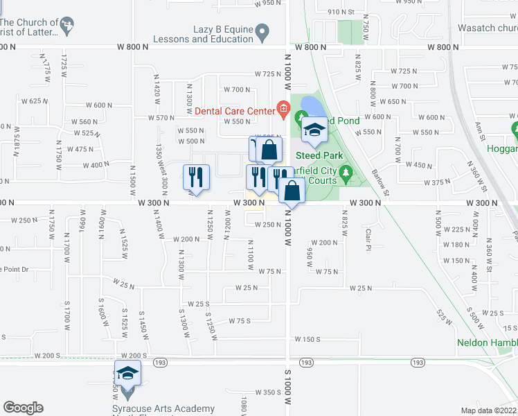 map of restaurants, bars, coffee shops, grocery stores, and more near 1086 West 275 North in Clearfield