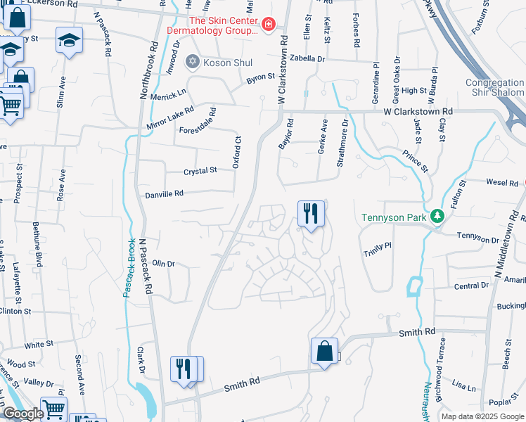 map of restaurants, bars, coffee shops, grocery stores, and more near 72 Timberline Drive in Nanuet