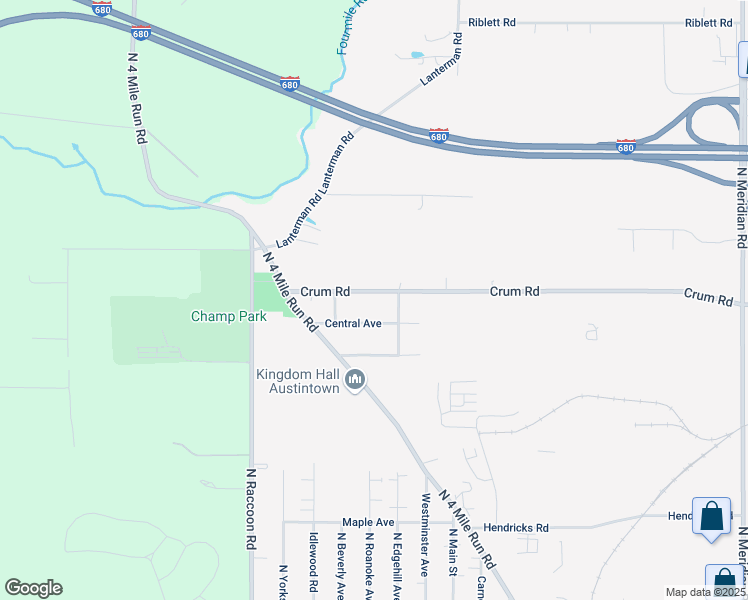 map of restaurants, bars, coffee shops, grocery stores, and more near 4229 Crum Road in Youngstown