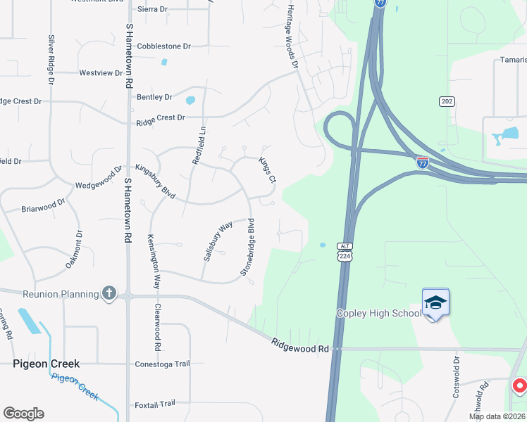 map of restaurants, bars, coffee shops, grocery stores, and more near 3988 Palace Way in Akron