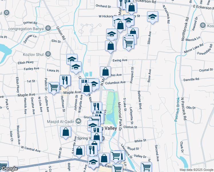 map of restaurants, bars, coffee shops, grocery stores, and more near 30 Columbus Avenue in Spring Valley