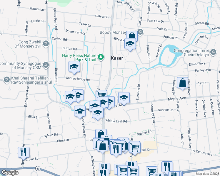 map of restaurants, bars, coffee shops, grocery stores, and more near 96 New York 306 in Monsey
