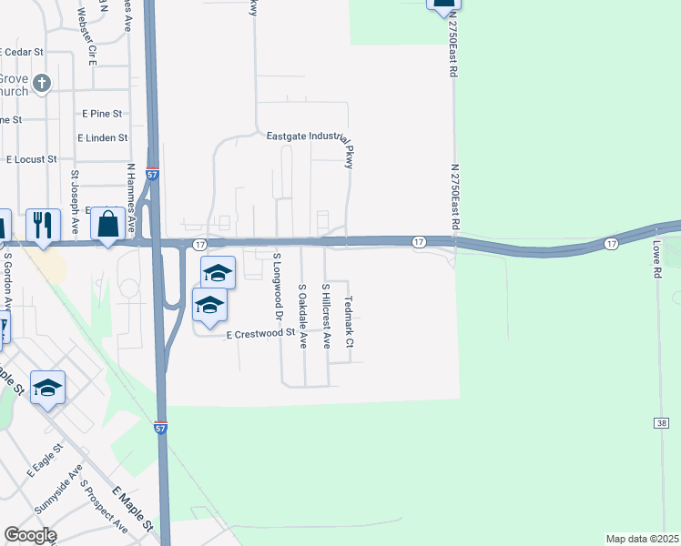 map of restaurants, bars, coffee shops, grocery stores, and more near 2779 Cooper Drive in Kankakee