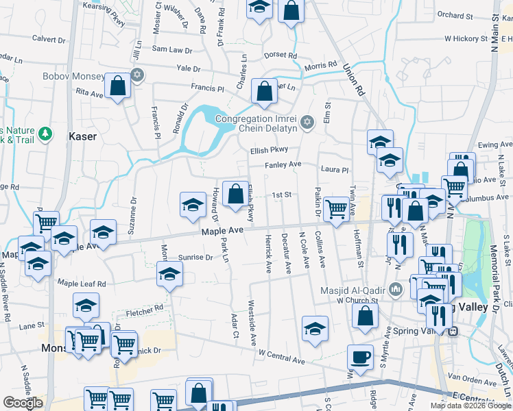 map of restaurants, bars, coffee shops, grocery stores, and more near 7 Ellish Parkway in Spring Valley