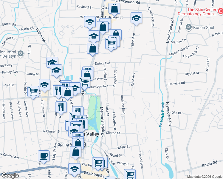 map of restaurants, bars, coffee shops, grocery stores, and more near 37 Prospect Street in Spring Valley