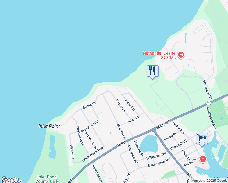 map of restaurants, bars, coffee shops, grocery stores, and more near 500 Sound Drive in Greenport