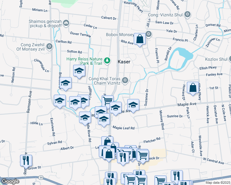 map of restaurants, bars, coffee shops, grocery stores, and more near 96 New York 306 in Monsey