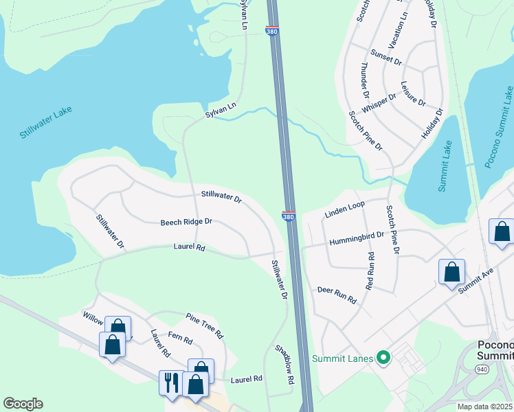 map of restaurants, bars, coffee shops, grocery stores, and more near 276 Stillwater Drive in Pocono Summit