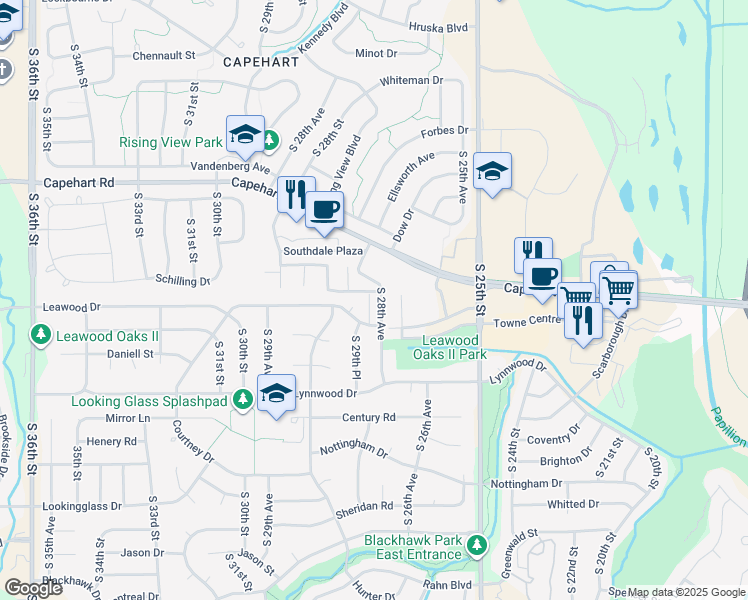map of restaurants, bars, coffee shops, grocery stores, and more near 12716 S 28th Ave in Bellevue