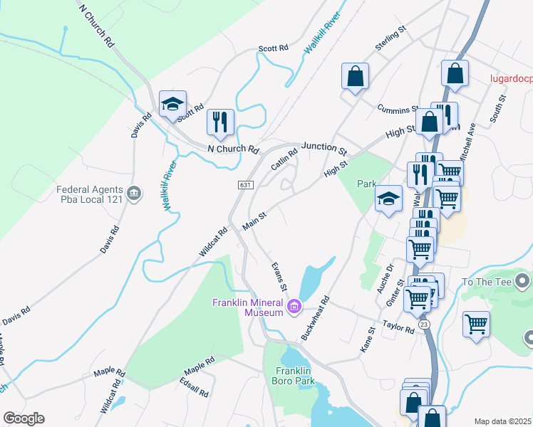 map of restaurants, bars, coffee shops, grocery stores, and more near 16 Main Street in Franklin