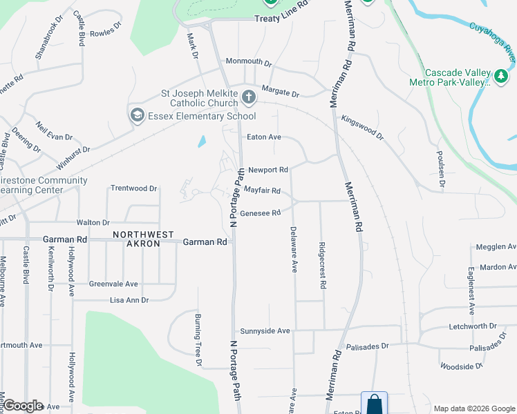 map of restaurants, bars, coffee shops, grocery stores, and more near 963 Genesee Road in Akron
