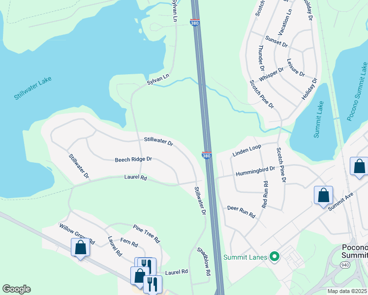 map of restaurants, bars, coffee shops, grocery stores, and more near 276 Stillwater Drive in Pocono Summit