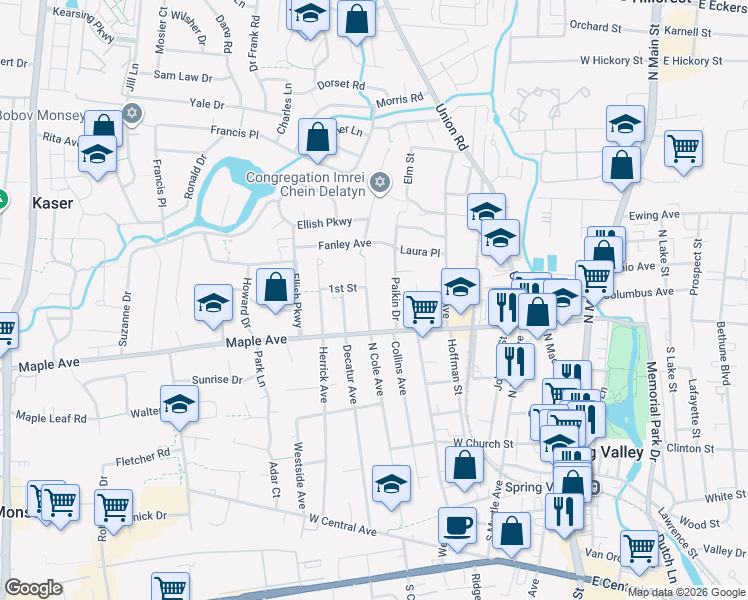 map of restaurants, bars, coffee shops, grocery stores, and more near 98 North Cole Avenue in Spring Valley