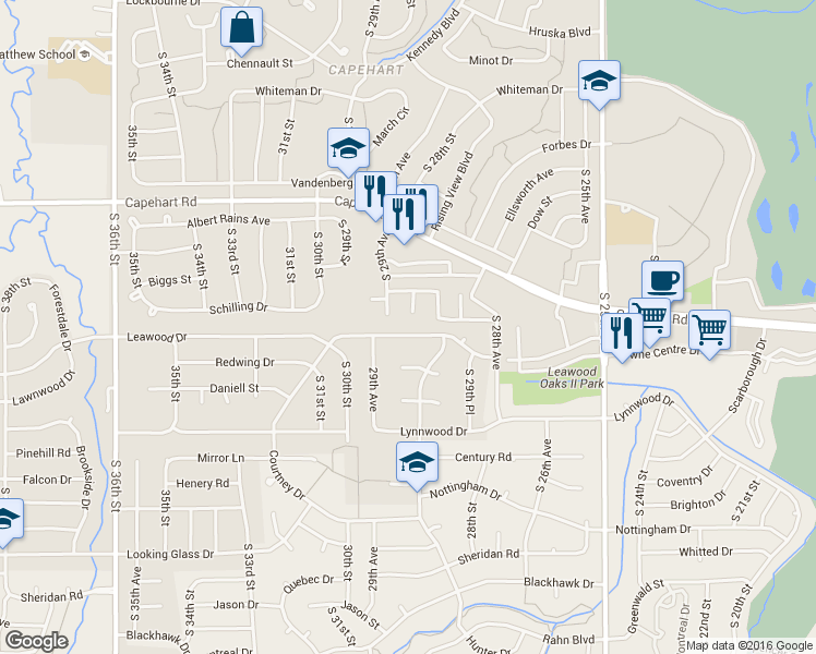 map of restaurants, bars, coffee shops, grocery stores, and more near 2926 Leawood Drive in Bellevue