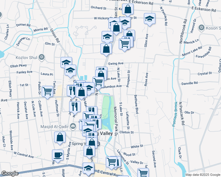 map of restaurants, bars, coffee shops, grocery stores, and more near 12 Columbus Avenue in Spring Valley
