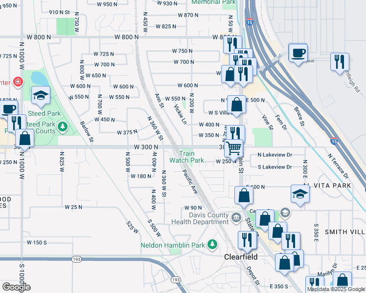 map of restaurants, bars, coffee shops, grocery stores, and more near North Ann Street in Clearfield