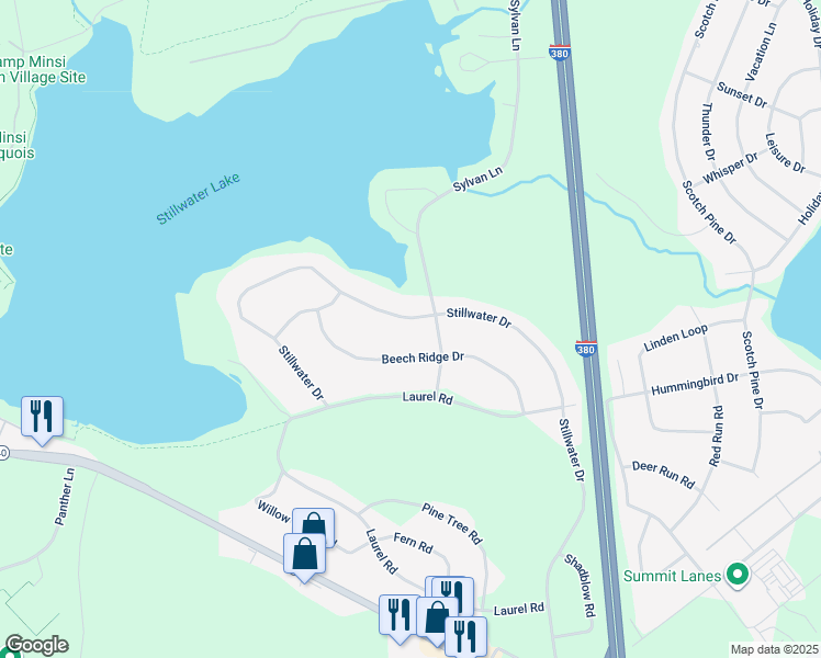 map of restaurants, bars, coffee shops, grocery stores, and more near 327 Stillwater Drive in Pocono Summit