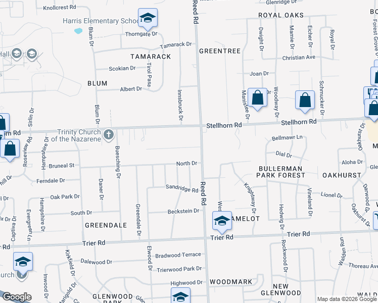map of restaurants, bars, coffee shops, grocery stores, and more near 4712 Doenges Drive in Fort Wayne