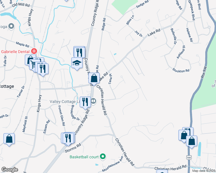 map of restaurants, bars, coffee shops, grocery stores, and more near 11 Tena Place in Valley Cottage