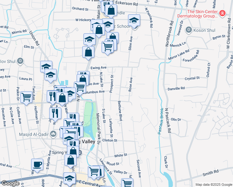 map of restaurants, bars, coffee shops, grocery stores, and more near 107 Bethune Boulevard in Spring Valley