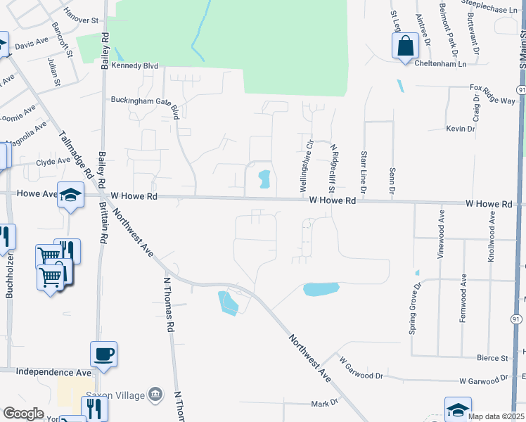 map of restaurants, bars, coffee shops, grocery stores, and more near 604 Crossings Cir in Tallmadge