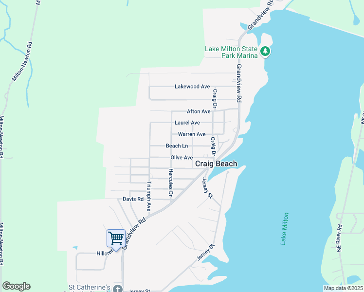 map of restaurants, bars, coffee shops, grocery stores, and more near 17545 Beach Lane in Lake Milton