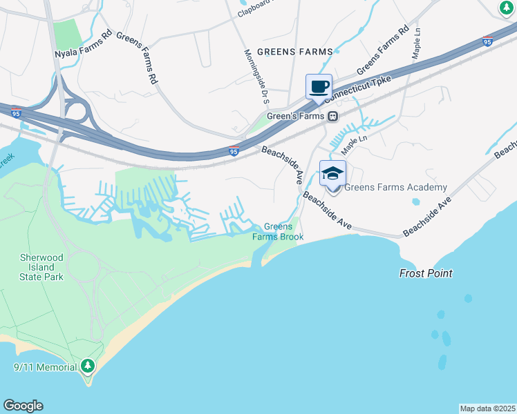 map of restaurants, bars, coffee shops, grocery stores, and more near 13 Beachside Common in Westport