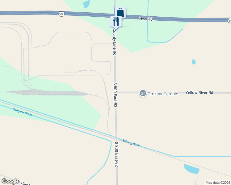 map of restaurants, bars, coffee shops, grocery stores, and more near 2952 West County Line Road North in Columbia City