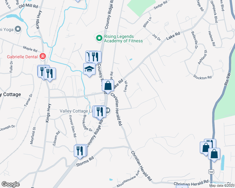 map of restaurants, bars, coffee shops, grocery stores, and more near 11 Tena Place in Valley Cottage