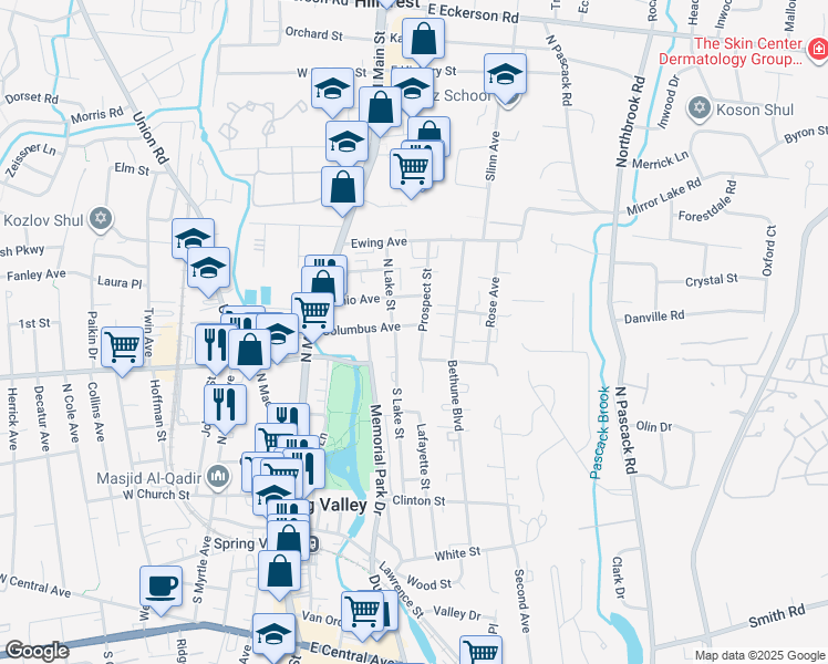 map of restaurants, bars, coffee shops, grocery stores, and more near 37 Prospect Street in Spring Valley