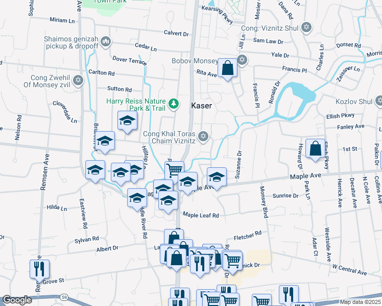 map of restaurants, bars, coffee shops, grocery stores, and more near 96 New York 306 in Monsey