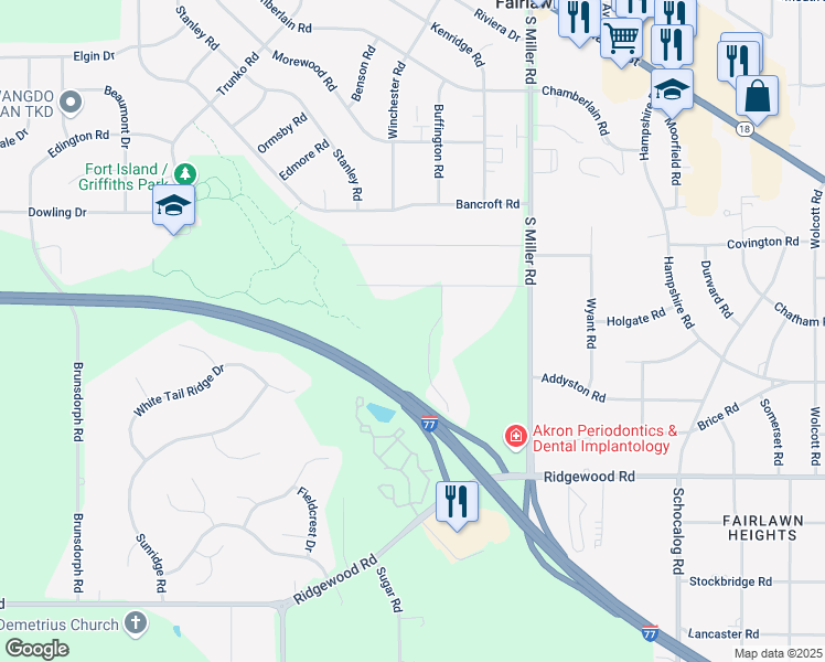 map of restaurants, bars, coffee shops, grocery stores, and more near 430 Winchester Road in Fairlawn