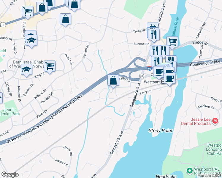 map of restaurants, bars, coffee shops, grocery stores, and more near 7c Doctor Gillette Circle in Westport