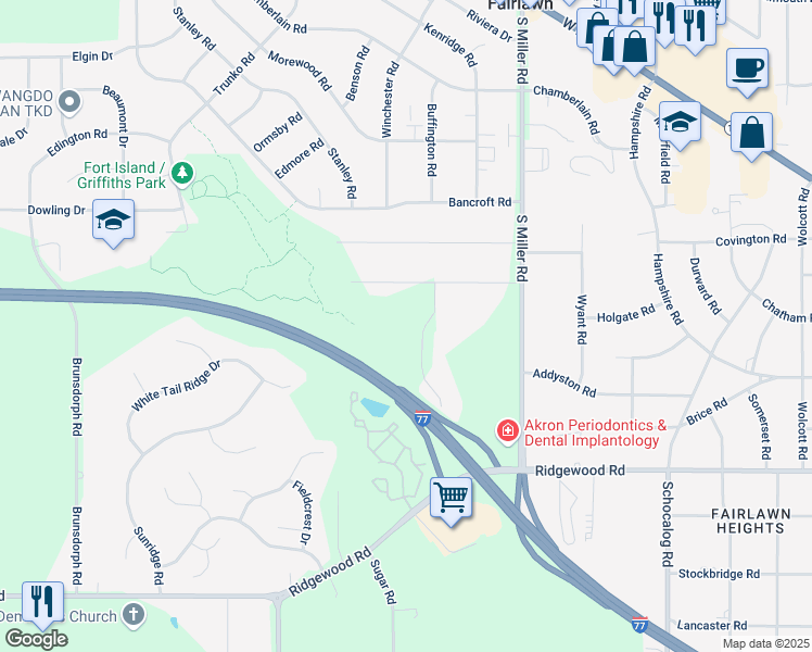 map of restaurants, bars, coffee shops, grocery stores, and more near 430 Winchester Road in Fairlawn