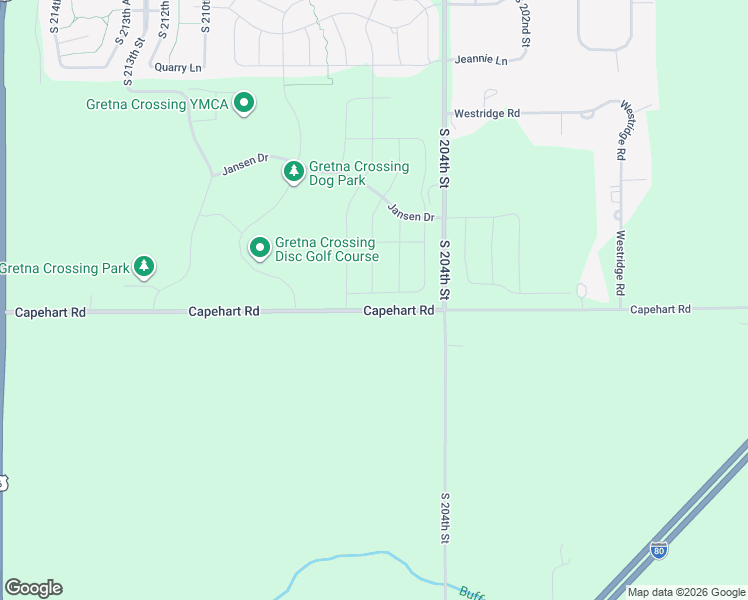 map of restaurants, bars, coffee shops, grocery stores, and more near 20576 Capehart Road in Gretna