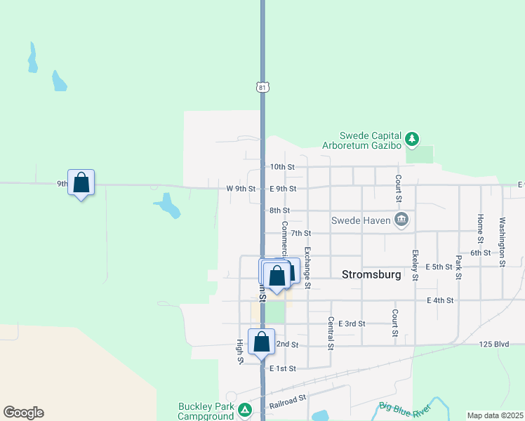 map of restaurants, bars, coffee shops, grocery stores, and more near Highway 81 in Stromsburg