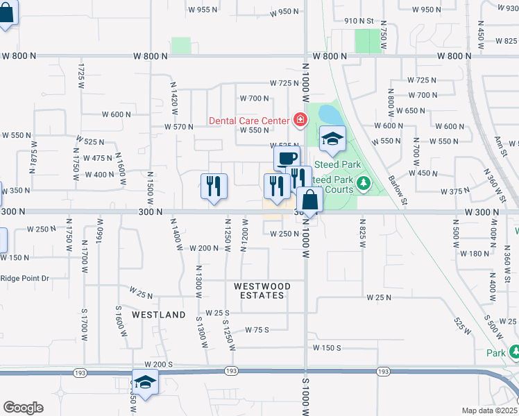 map of restaurants, bars, coffee shops, grocery stores, and more near 303 Canterbury Way in Clearfield