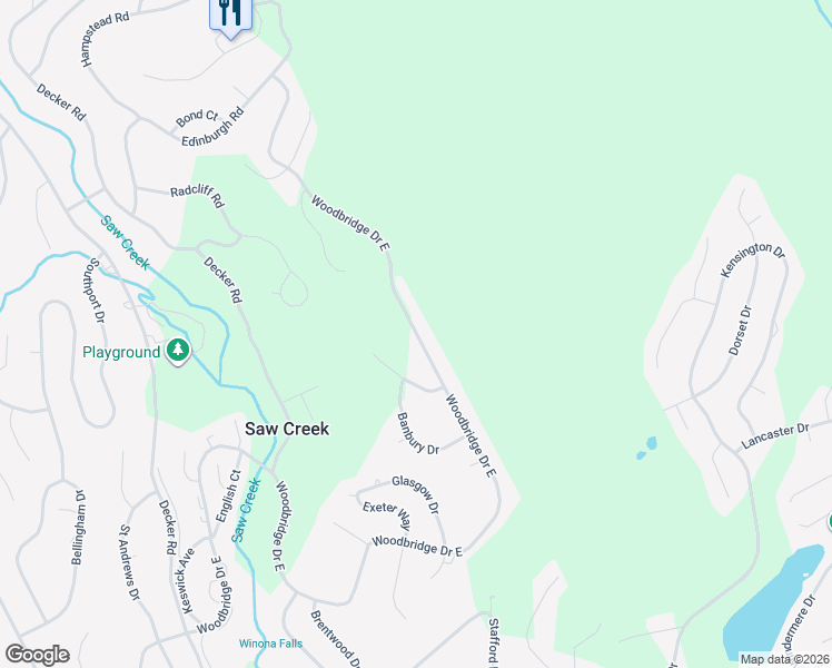 map of restaurants, bars, coffee shops, grocery stores, and more near Woodbridge Drive East in Pike County