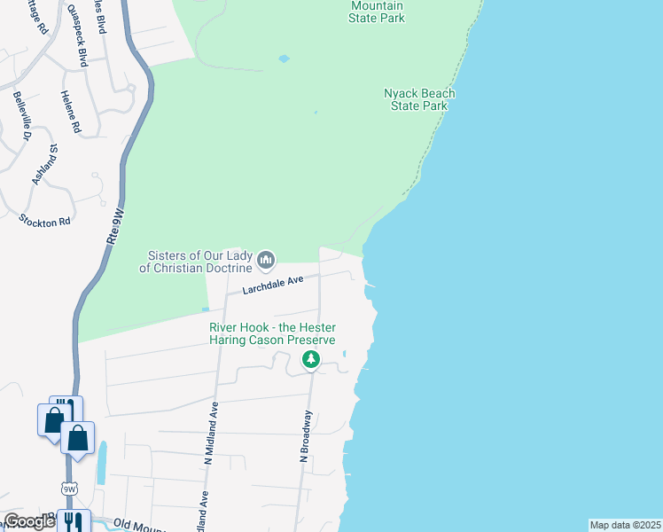 map of restaurants, bars, coffee shops, grocery stores, and more near 655 North Broadway in Nyack