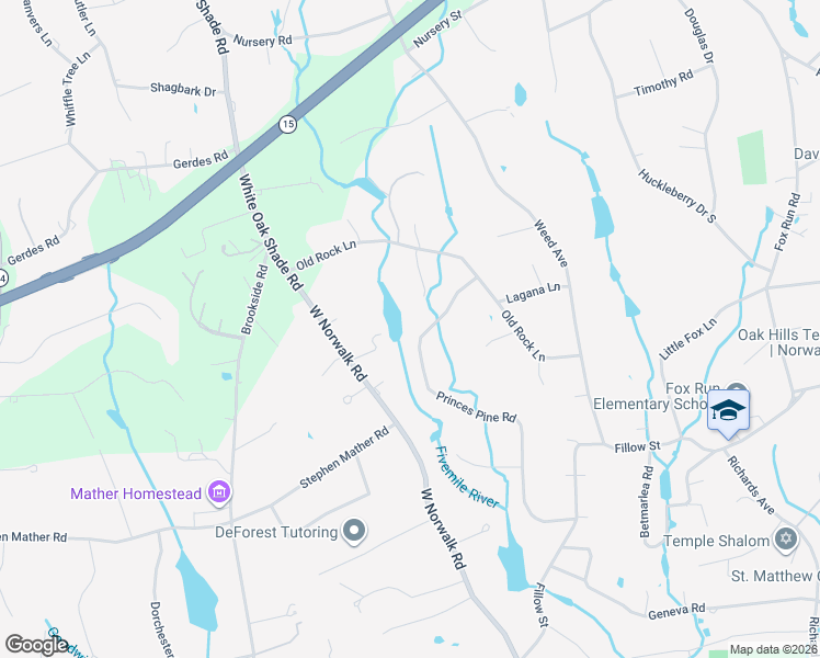 map of restaurants, bars, coffee shops, grocery stores, and more near 45 Princes Pine Road in Norwalk