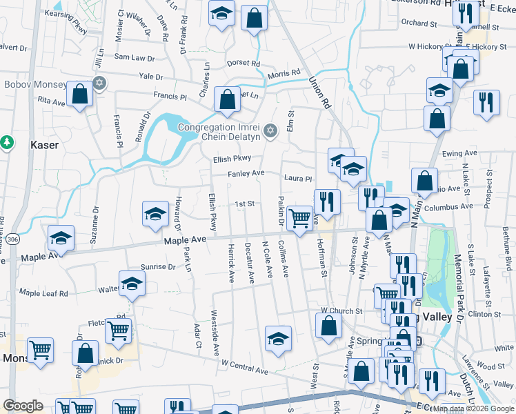 map of restaurants, bars, coffee shops, grocery stores, and more near 98 North Cole Avenue in Spring Valley
